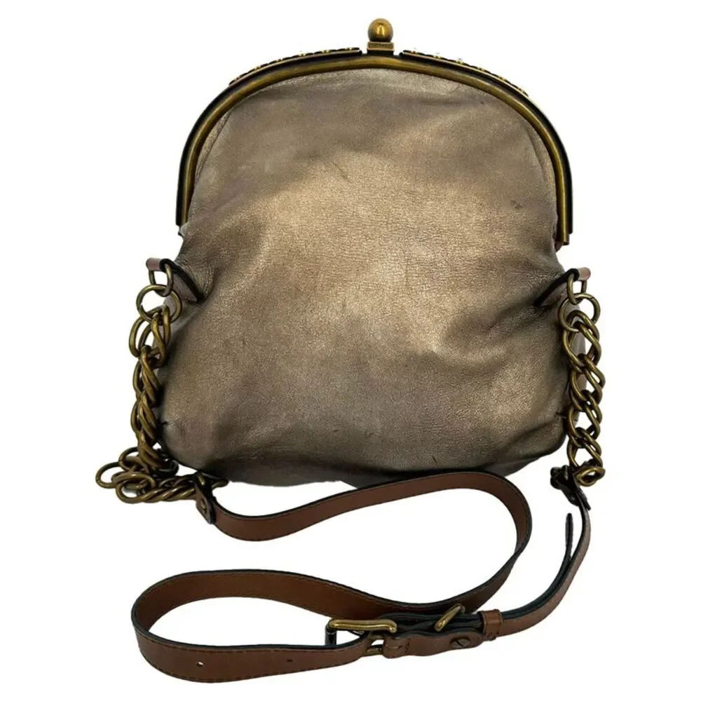 Marni Vintage Evening Clutch Bag in Metallic Gold Leather